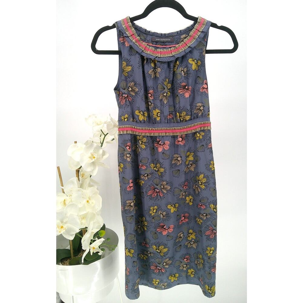 Boden Limited Addition Womens Size 2 Floral Silk Cottagecore Ruffle Sheath Dress
